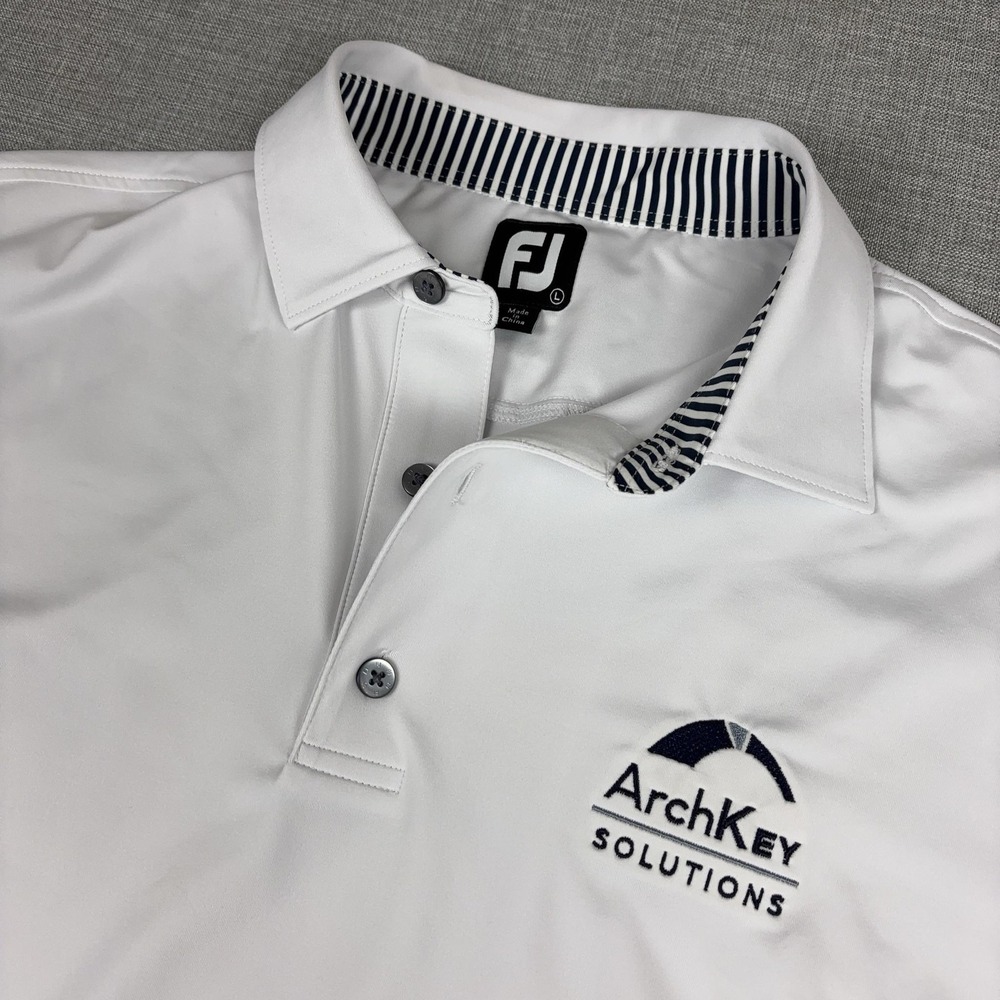 FootJoy Golf Polo Shirt‎ Mens L White ArchKey Solutions Stretch Short Sleeve
